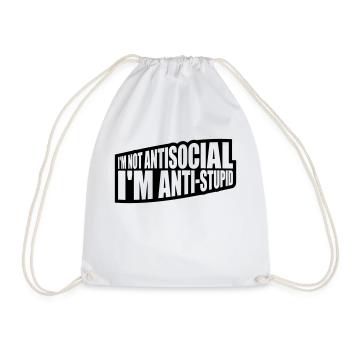 not antisocial anti stupid - Drawstring Bag - white - Front