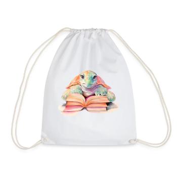 Turtle Reading Book Watercolor Optics - Drawstring Bag - white - Front