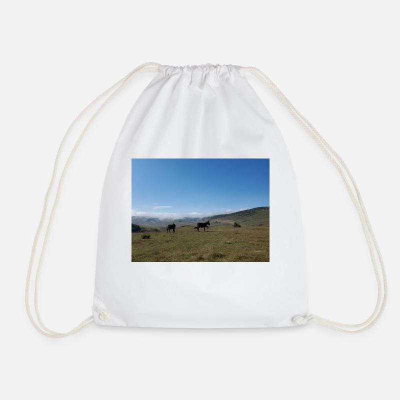 Donkeys, Mountains, Meadows - Drawstring Bag - white