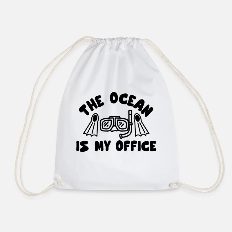 The Ocean is My Office - Drawstring Bag - white