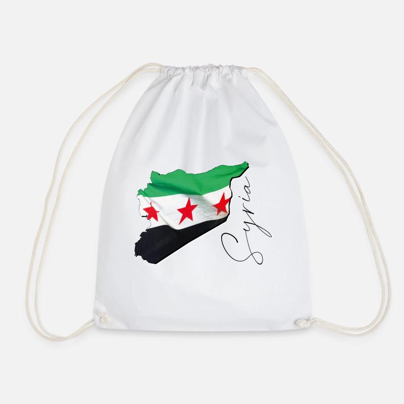 Syria Flag in Syria Map EN - Drawstring Bag - white