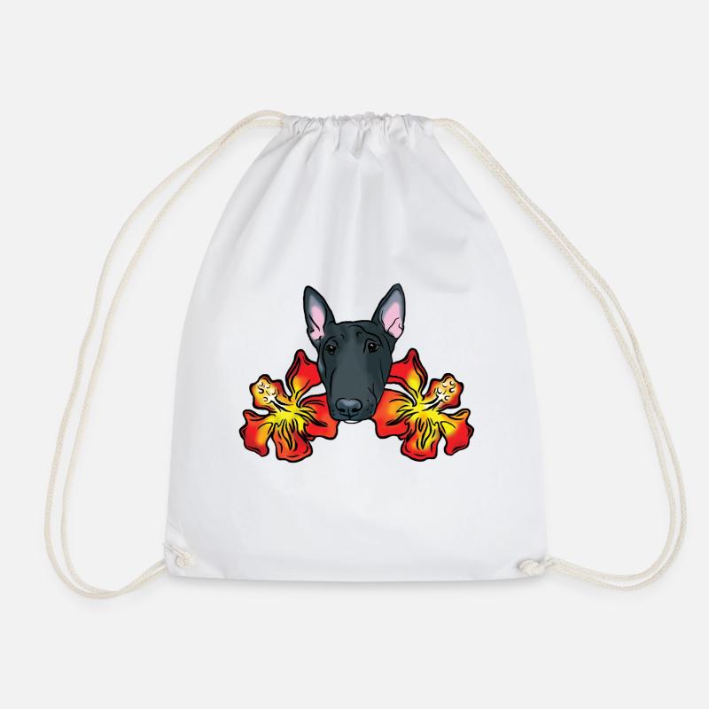 Bullterrier mit Hibiskusblüten - Turnbeutel - Weiß