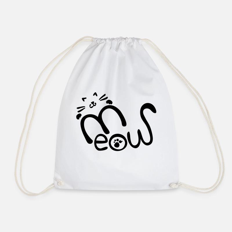 meow typo with cat - Drawstring Bag - white