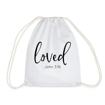 Loved John 3:16, Christian, Faith, Jesus - Drawstring Bag - white - Front