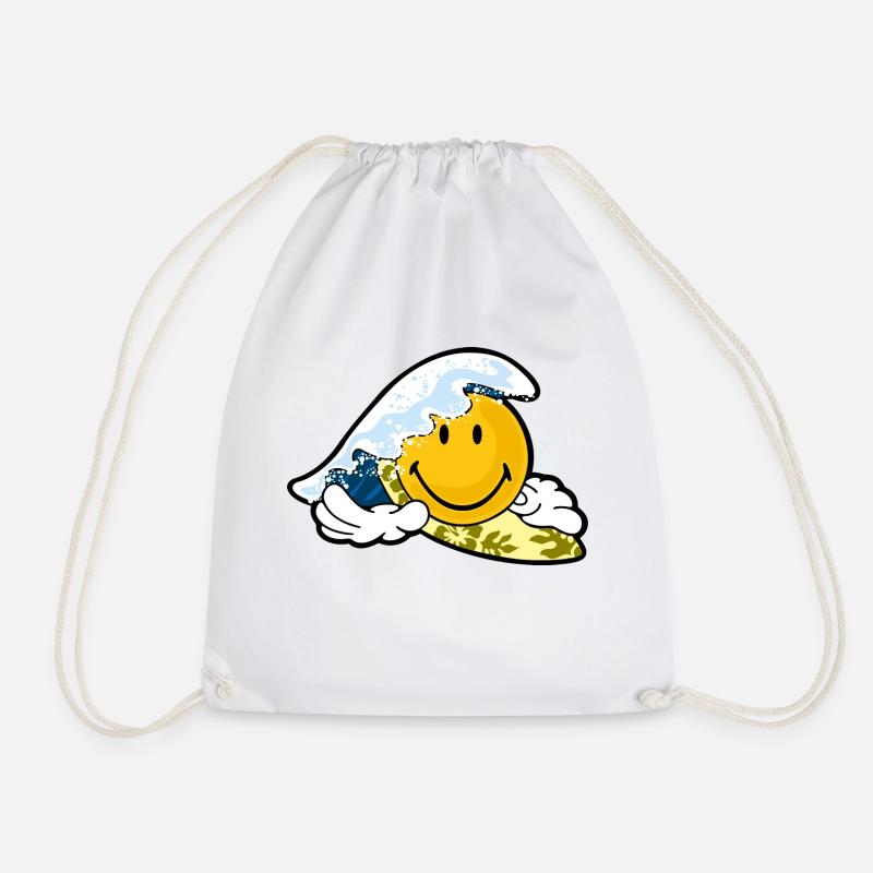 Smiley Surfing - Drawstring Bag - white