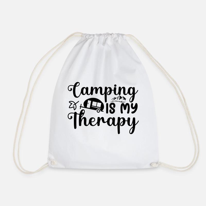 6 camping is my therapy - Drawstring Bag - white
