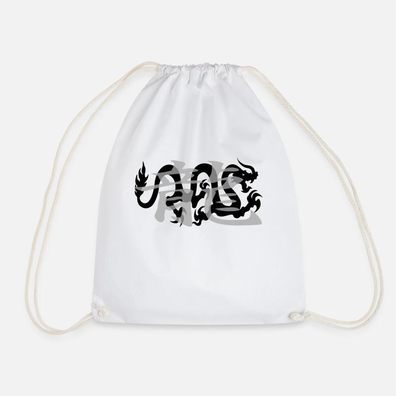 Dragon10 Black Kanji Dragon Gray - Drawstring Bag - white