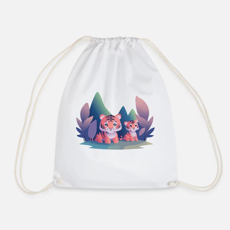 Playing Tiger Cubs (Dreamy Animals Collection) - Drawstring Bag - white