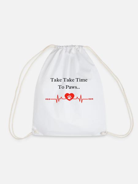 Take Time To Paws - Drawstring Bag - white