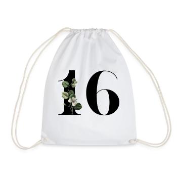 Number 16 Floral Green -16th Floral Birthday - Drawstring Bag - white - Front