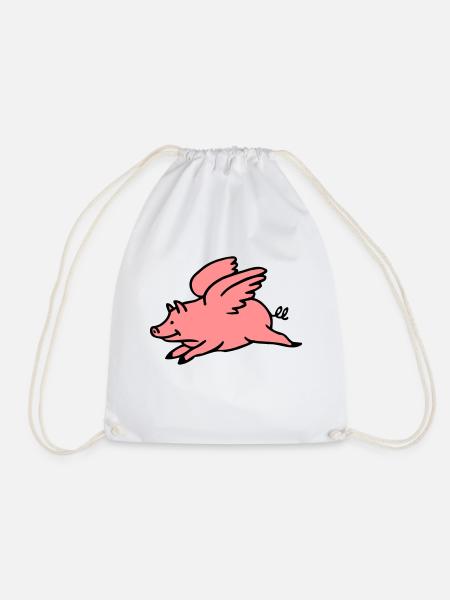Flying Pig - Drawstring Bag - white