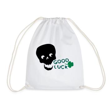Good Luck shamrock txt & skull - Drawstring Bag - white - Front