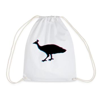 3d bird silhouette outline shadow peacock pheasant feather - Drawstring Bag - white - Front