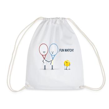 Funny tennis picture cartoon bat ball saying - Drawstring Bag - white - Front