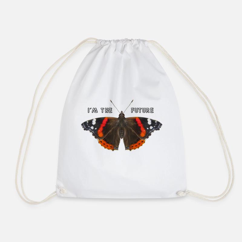Butterfly text - Drawstring Bag - white