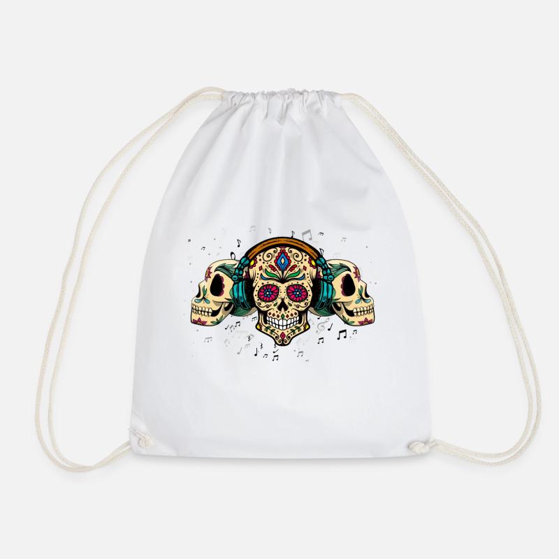 skulls calavera - Drawstring Bag - white