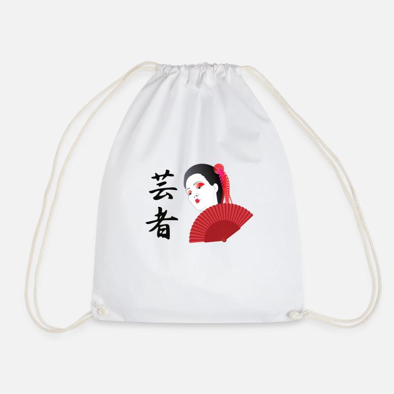 Geisha mit Kaligraphie wird Geisha und Handfan - Turnbeutel - Weiß
