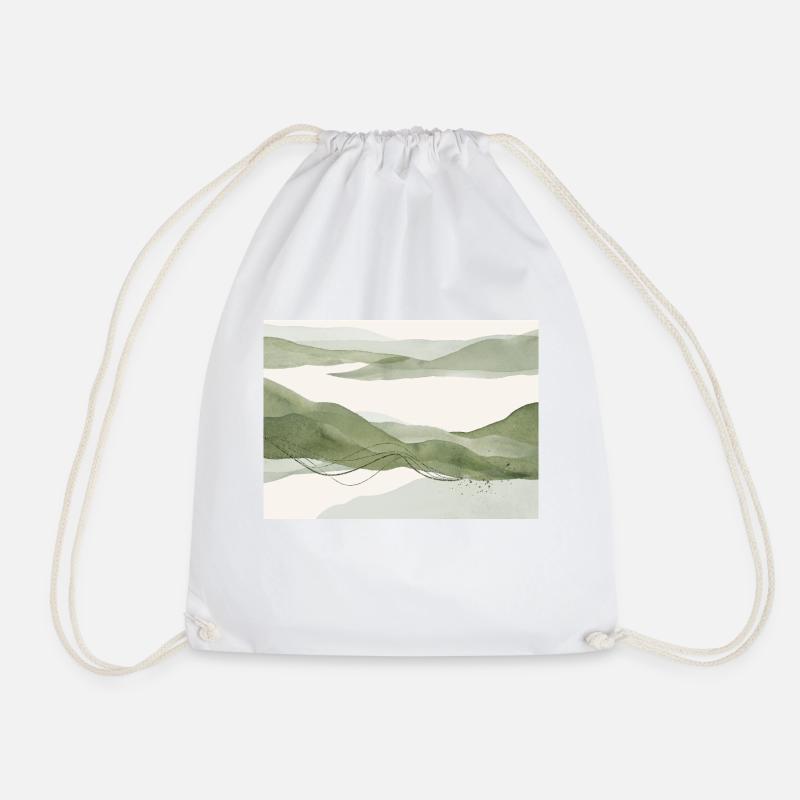 Sage Abstract Landscape - Drawstring Bag - white
