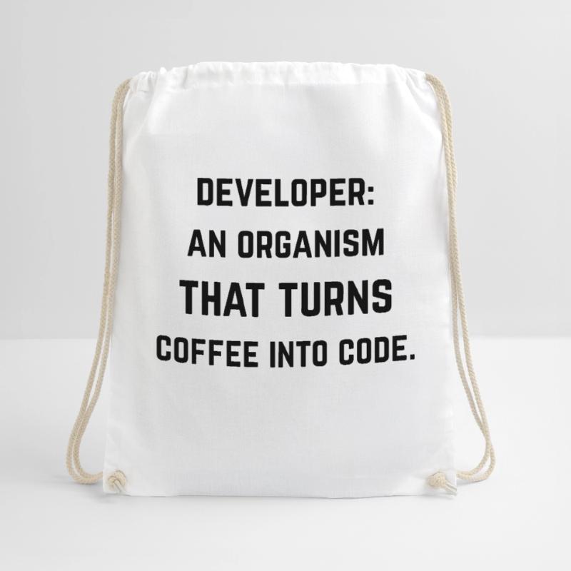 Developer: organization turning coffee into code Drawstring Bag