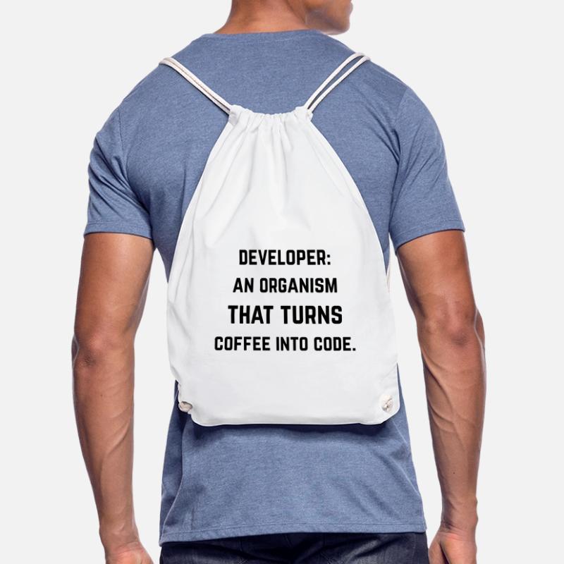 Developer: organization turning coffee into code Drawstring Bag