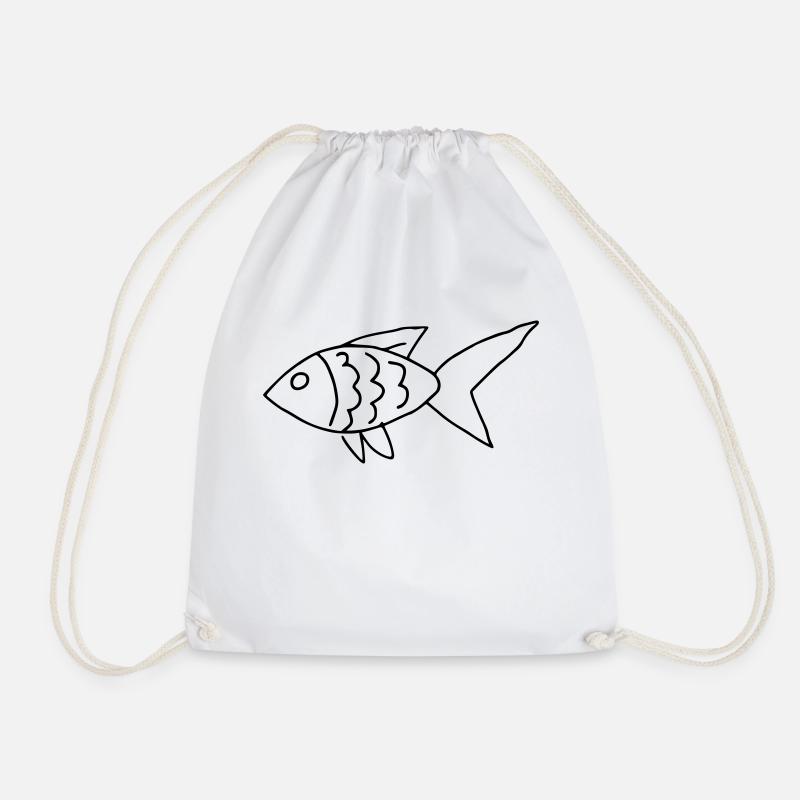 Hand-drawn minimalist children's fish - Drawstring Bag - white