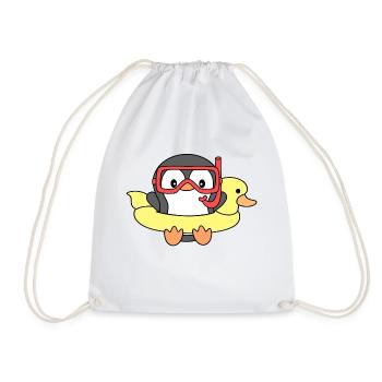 funny penguin summer pool party tropical beach day - Drawstring Bag - white - Front