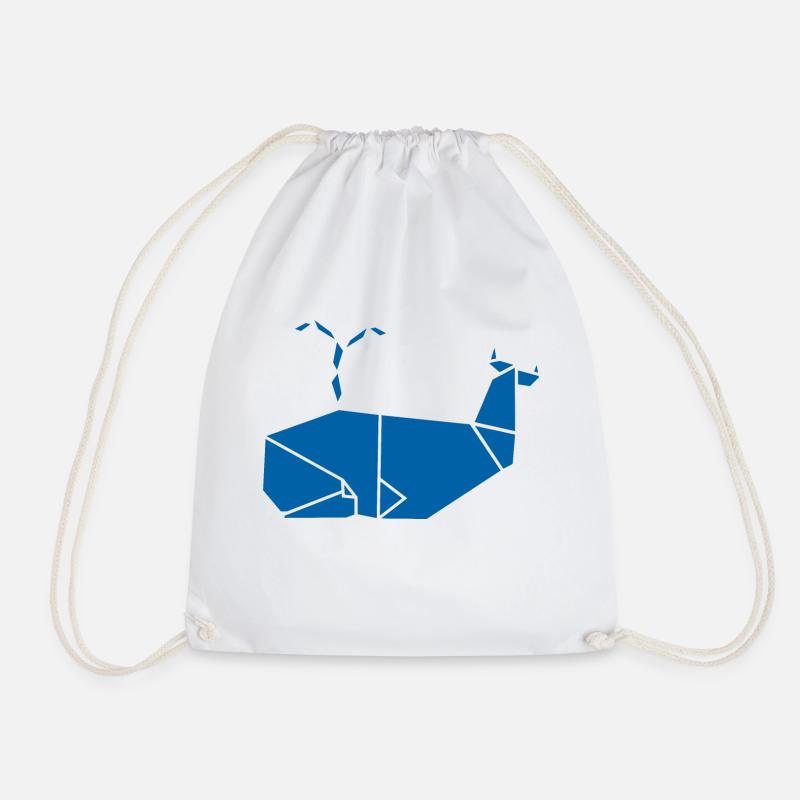 blue whale origami - Drawstring Bag - white