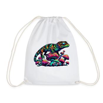 Psychedelischer Gecko mit Pilzen - Turnbeutel - Weiß - Vorne