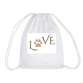 Love Word with Brown Dog or Cat Animal Paw Print - Drawstring Bag - white - Front