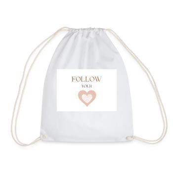 Follow Your Heart, Simple Brown Text and Heart - Drawstring Bag - white - Front