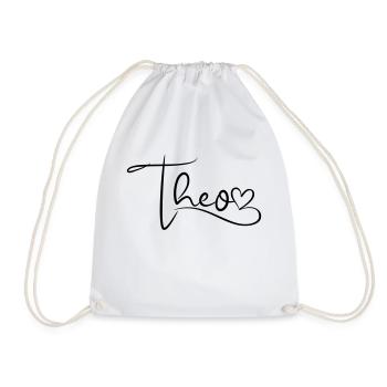 Theo Name First Name Heart Decor - Drawstring Bag - white - Front