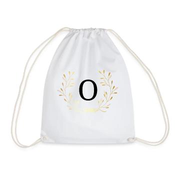 Letter o Gold Floral Crown - Drawstring Bag - white - Front