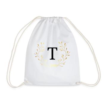 Letter t Gold Floral Crown - Drawstring Bag - white - Front