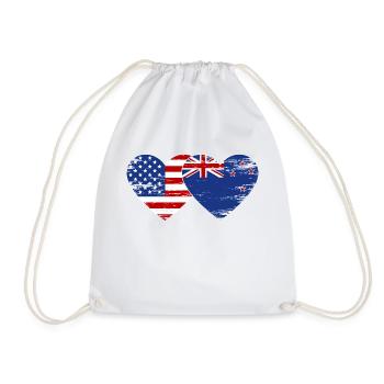 USA New Zealand Flag Heart Shape Used - Drawstring Bag - white - Front