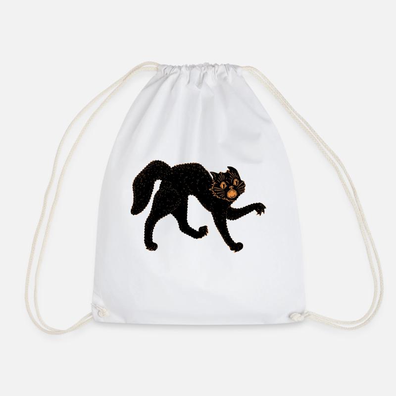Scary Black Cat - Drawstring Bag - white
