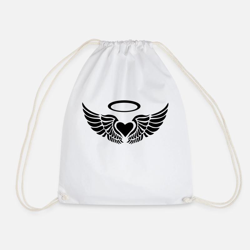 angel wings with heart - Drawstring Bag - white