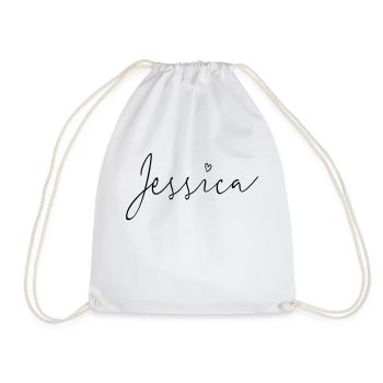 Jessica surname first name - Drawstring Bag - white - Front