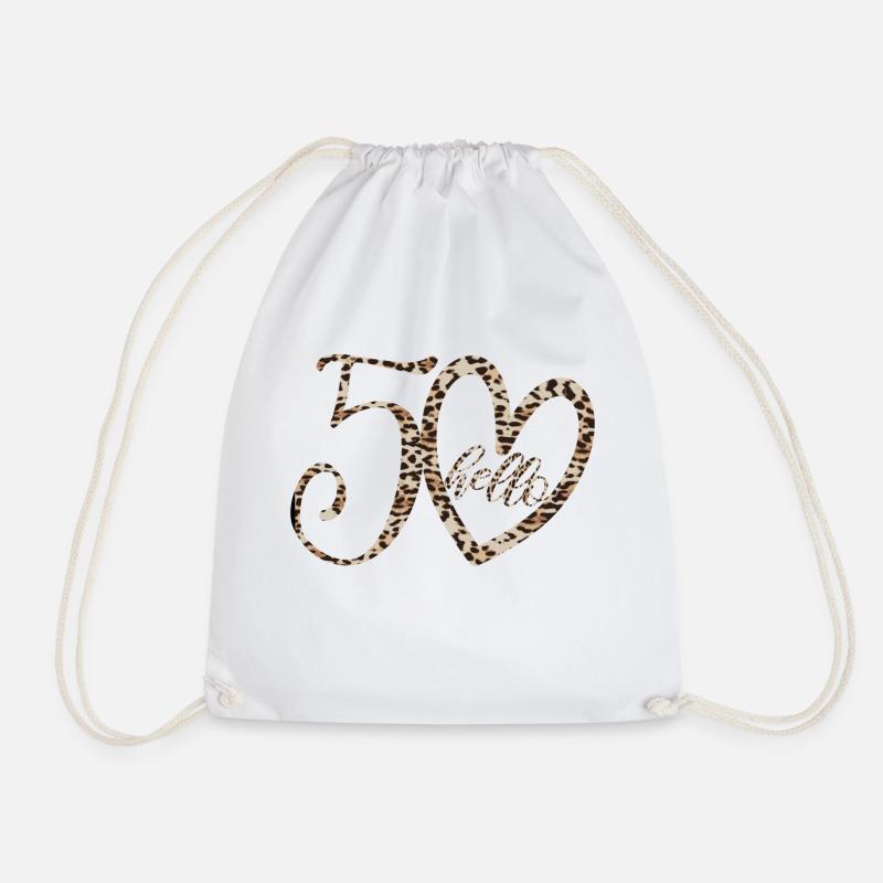 Leopard Print Hello 50 Design - Drawstring Bag - white