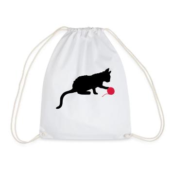 Kitten plays wool ball outline - Drawstring Bag - white - Front