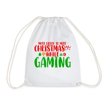 Most Likely To Miss Christmas While Gaming - Turnbeutel - Weiß - Vorne