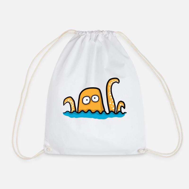 funny giant octopus - Drawstring Bag - white