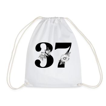 Number 37 Black Floral - 37th Floral Birthday - Drawstring Bag - white - Front