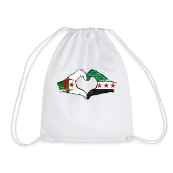 Algeria Syria Flag Hands Heart Shape Used - Drawstring Bag - white - Front