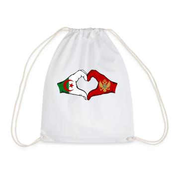 Algeria Montenegro Flag Hands Heart Shape - Drawstring Bag - white - Front