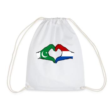 Pakistan Holland Flag Hand Heart Shape - Drawstring Bag - white - Front