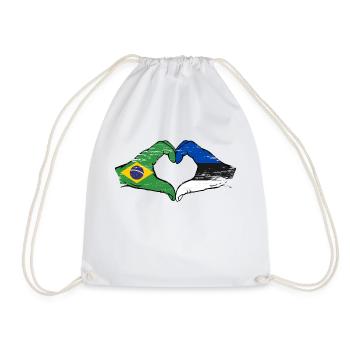 Brazil Estonia Flag Hands Heart Shape Used - Drawstring Bag - white - Front