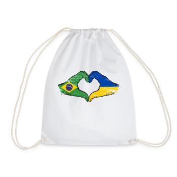 Brazil Ukraine Flag Hands Heart Shape Used - Drawstring Bag - white - Front