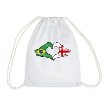 Brazil Georgia flag hands heart shape used - Drawstring Bag - white - Front