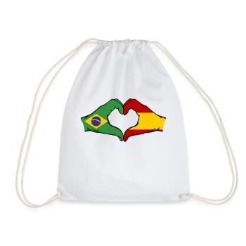 Brazil Spain Hands Heart Shape - Drawstring Bag - white - Front