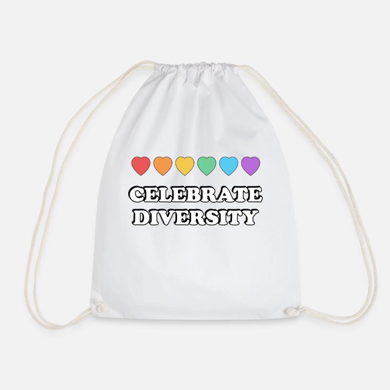 Feiern Sie die Vielfalt Rainbow Hearts - Turnbeutel - Weiß